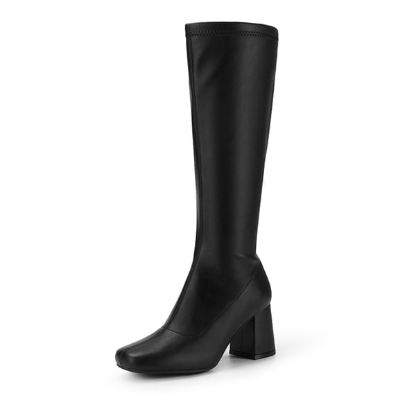 Desire Square Toe Chunky Knee High Gogo Boots - BLACK PU -  0